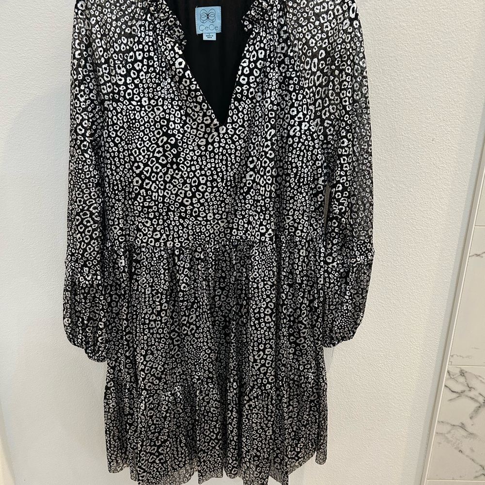 CeCe Black and Silver Leopard Dress